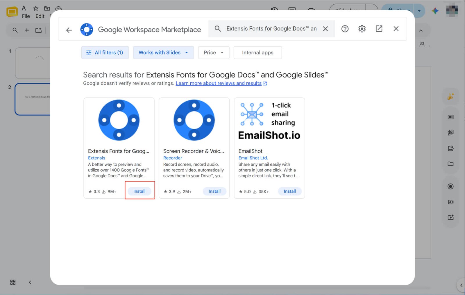 installing the font extension