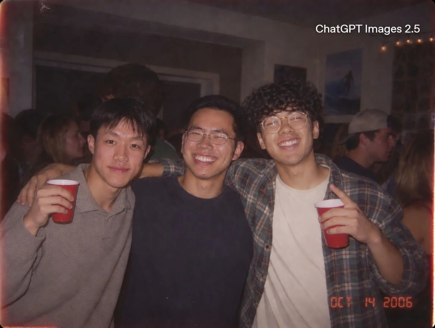 A photo of three guys at a party