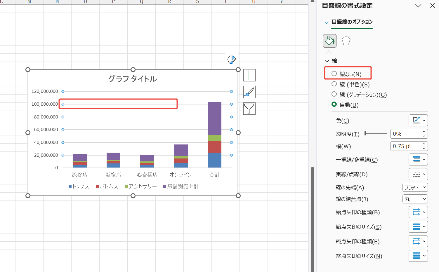 目盛線を編集・非表示にする
