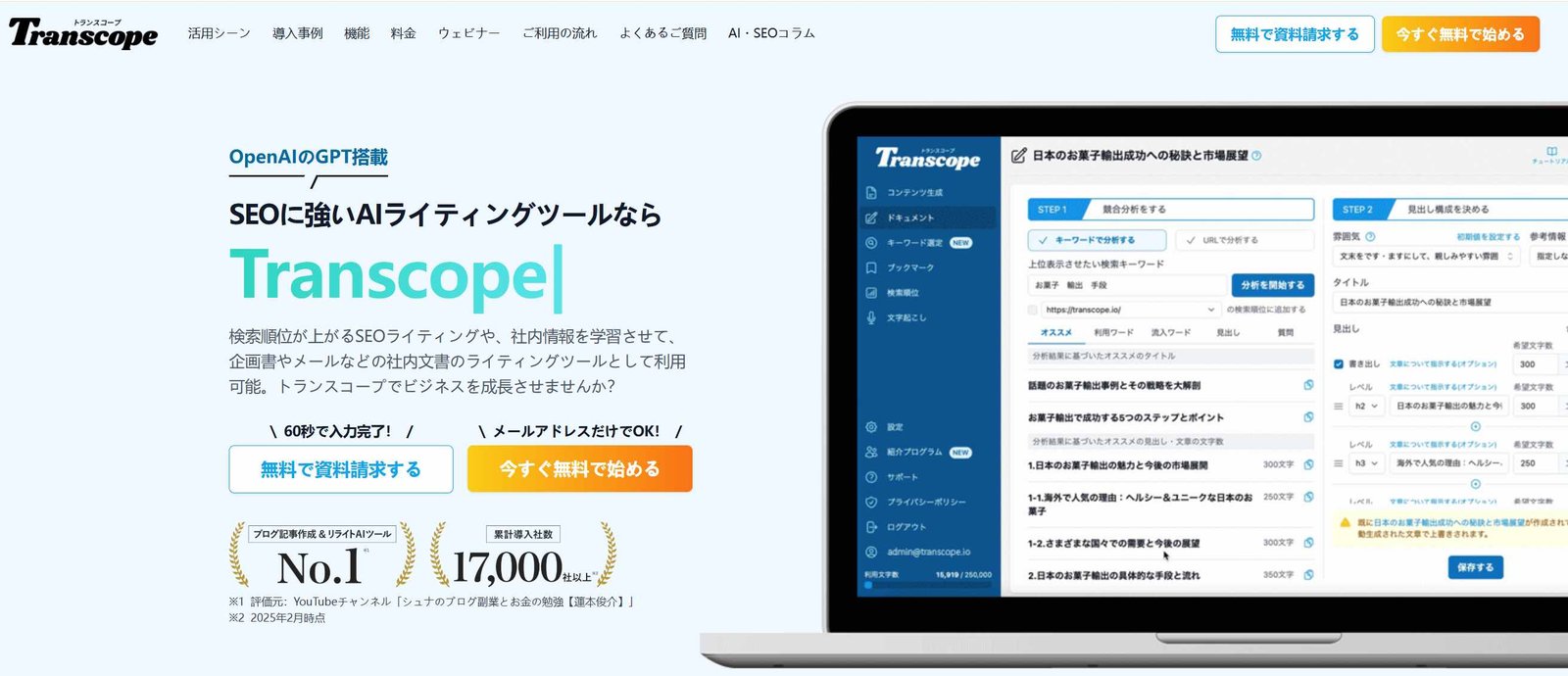 Transcope　AI文章作成